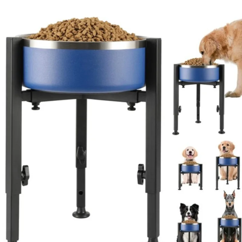 Adjustable Metal Dog Bowl Stand Iron Pet Food Holder with Adjustable Height and Width for Indoor Outdoor Use