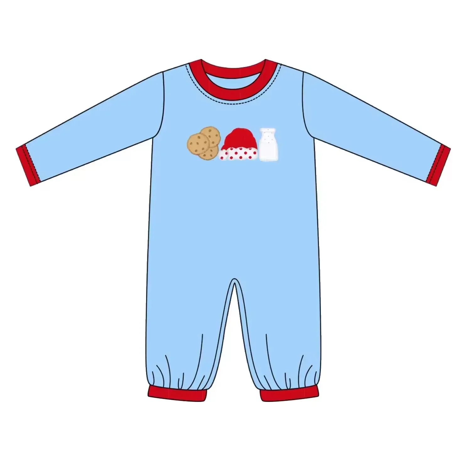 Wholesale Christmas Baby Clothing Toddler Autumn New Chocolate Milk Screen Print Boys Blue Top Red Pants Holiday Matching Set