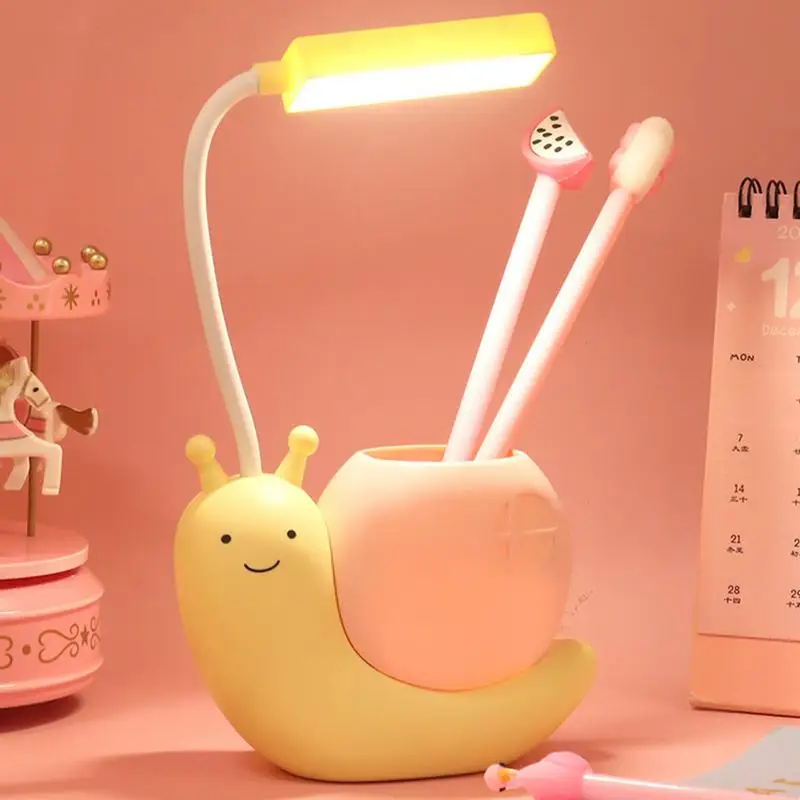 Cute Table Lamp LED Rechargeable Snail Reading Lights Night Light Rechargeable Desk Lamp Book Light With Pen Holder For Bedroom