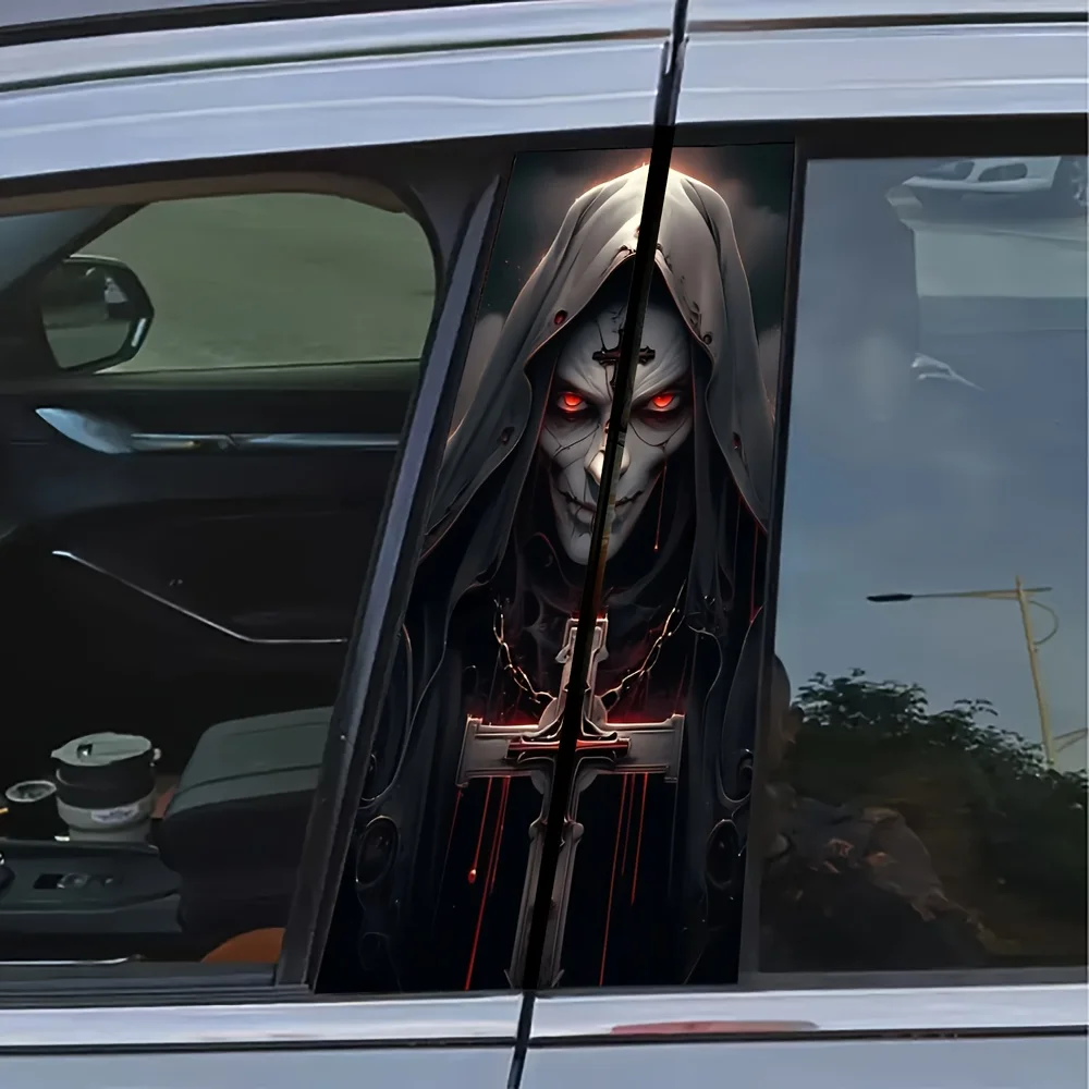 2-Pack Matte Vinyl Car B-Pillar Stickers - Wizard & Cross Design, Durable Self-Adhesive Vehicle Exterior Decals