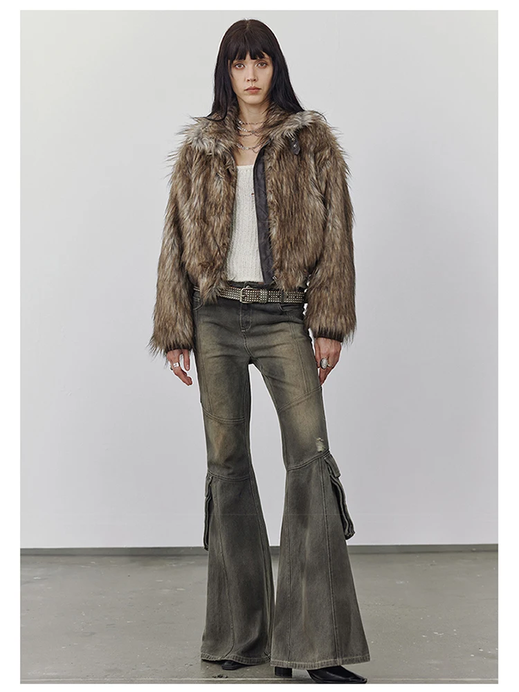 Mauroicardi Spring Winter Cool Short Warm Thick Hairy Shaggy Patchwork Faux Fox Fur Coat Jacket Women Luxury Designer Clothes