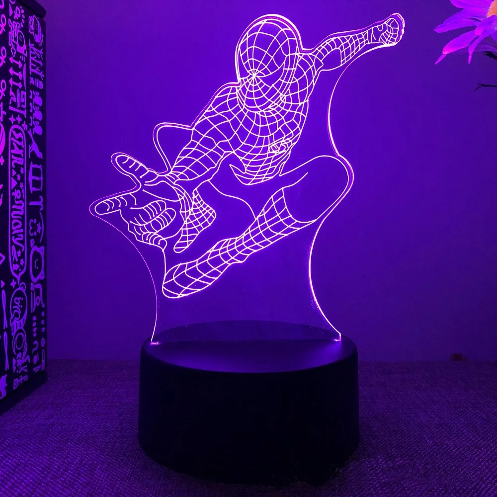 3D acrylic LED night light Spider Man visual 16 color gradient touch switch USB desk lamp holiday gift home decoration