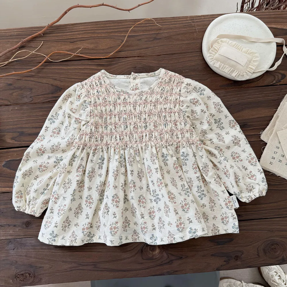 

spring toddler clothes high-quality embroidery Vintage floral pattern long-sleeved T-shirt French pastoral style tops