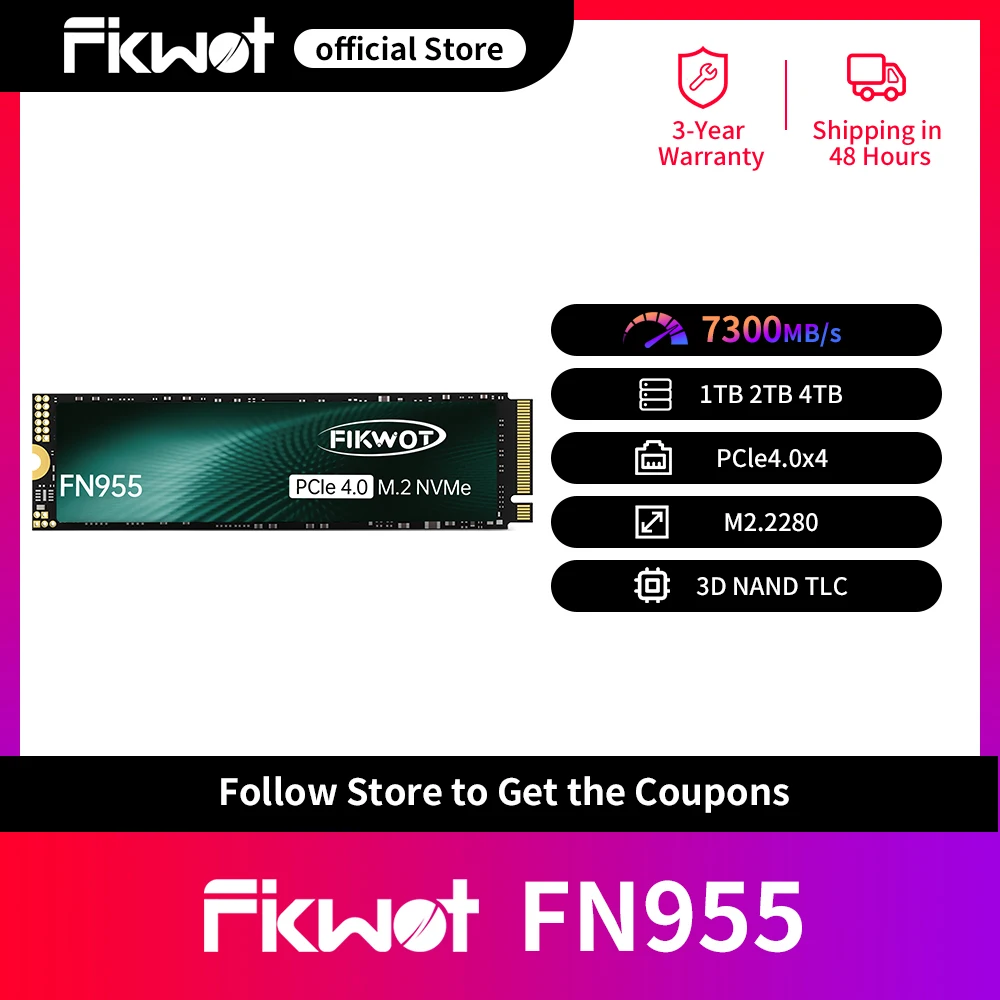 

Fikwot FN955 M.2 SSD 1TB 2TB 4TB PCIe4.0x4 NVMe1.4 7300MB/s M.2 2280 SSD Disk Internal Solid State Drive for PS5 Desktop Laptop
