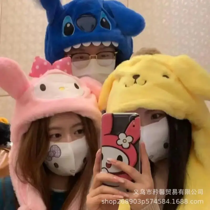 لطيف غرزة أفخم قبعة آذان تتحرك جديد Kawaii أنيمي الفتيات الشتاء حماية من الباردة في الهواء الطلق الدافئة رشاقته قبعة مهرجان هدية