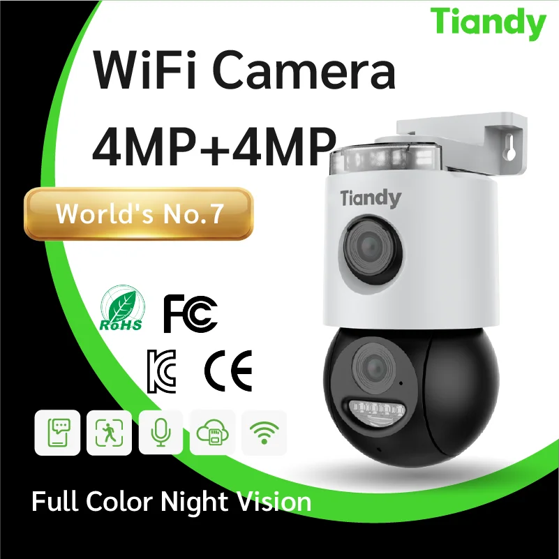 Tiandy 4MP Outdoor Camera Full Color Night Vision Human Vehicle Detection Two-way Audio Cloud Storage Waterproof WiFi Security C