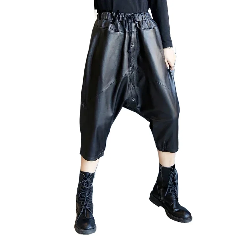 

Real Sheepskin Leather Pants for Women Spring Autumn 2024 Female High Waist Cross-pants Women's Trousers Frau Hosen Zjt2390
