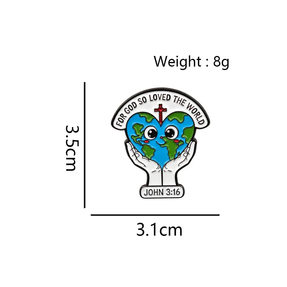 For God So Loved The World Christian Enamel Pin John 3:16 Heart Earth Cross Metal Brooch Badge Backpack Religious Gift 1/5/10