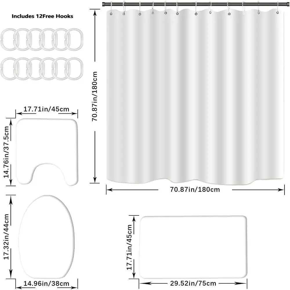 Набор занавесок для душа из 4 предметов с милым мультяшным рисунком, нескользящими ковриками, крышкой для унитаза и ковриком для ванной, 72x72 дюйма