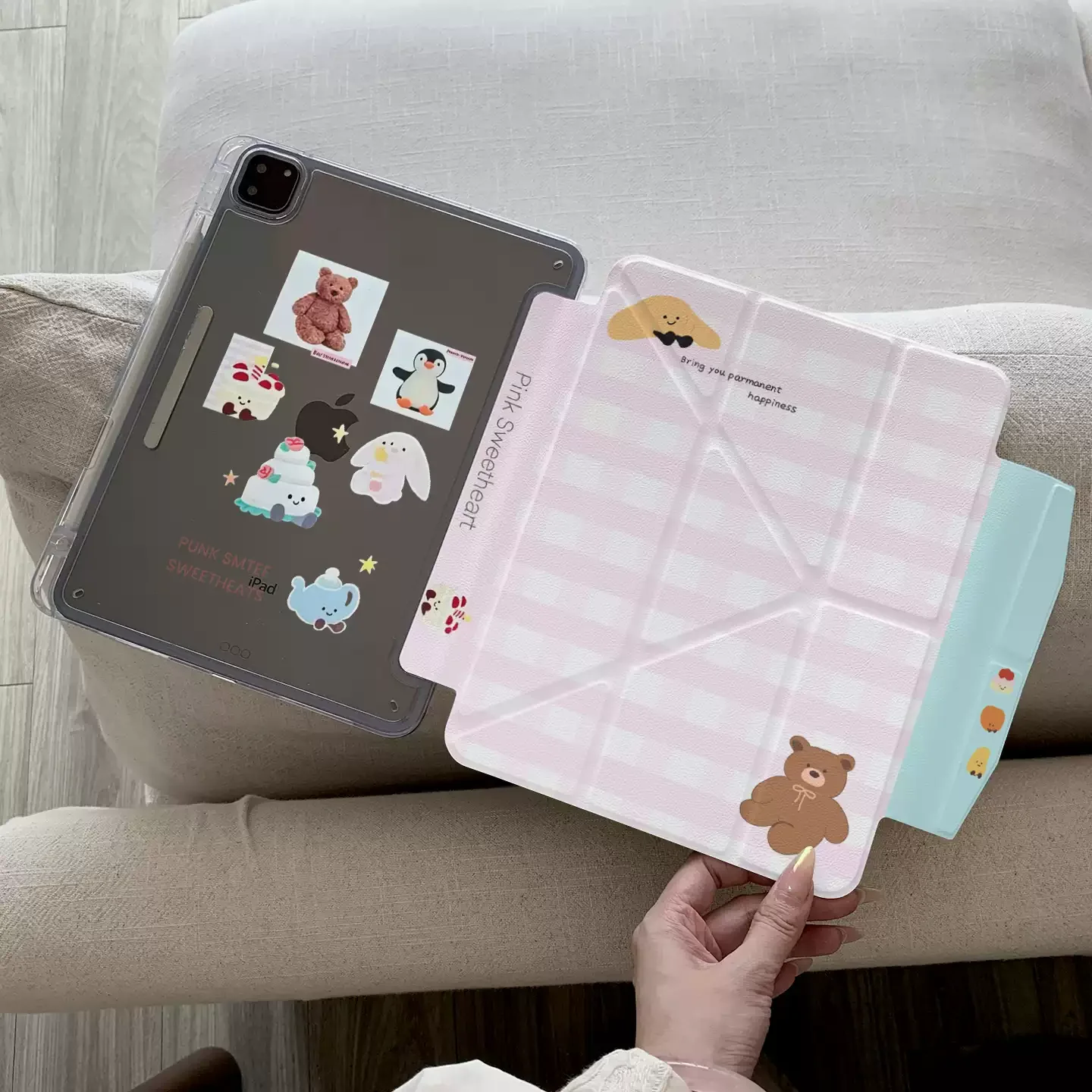 

Korean Cute Plaid Doll Table Case For iPad Pro 11 12.9 13 M2 M3 M4 M5 Shell 8.3 9.7 10.2 5/6/7/8/9/10/11th Air 2 3 4 5 6 7 Cover