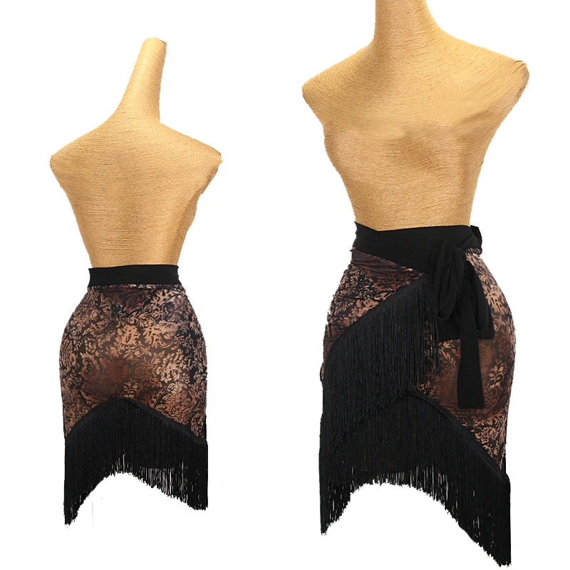 

Женская короткая юбка для латиноамериканских танцев, привлекательная черная юбка с разрезом и бахромой для взрослых, профессиональная юбка для танцев румбы, танго