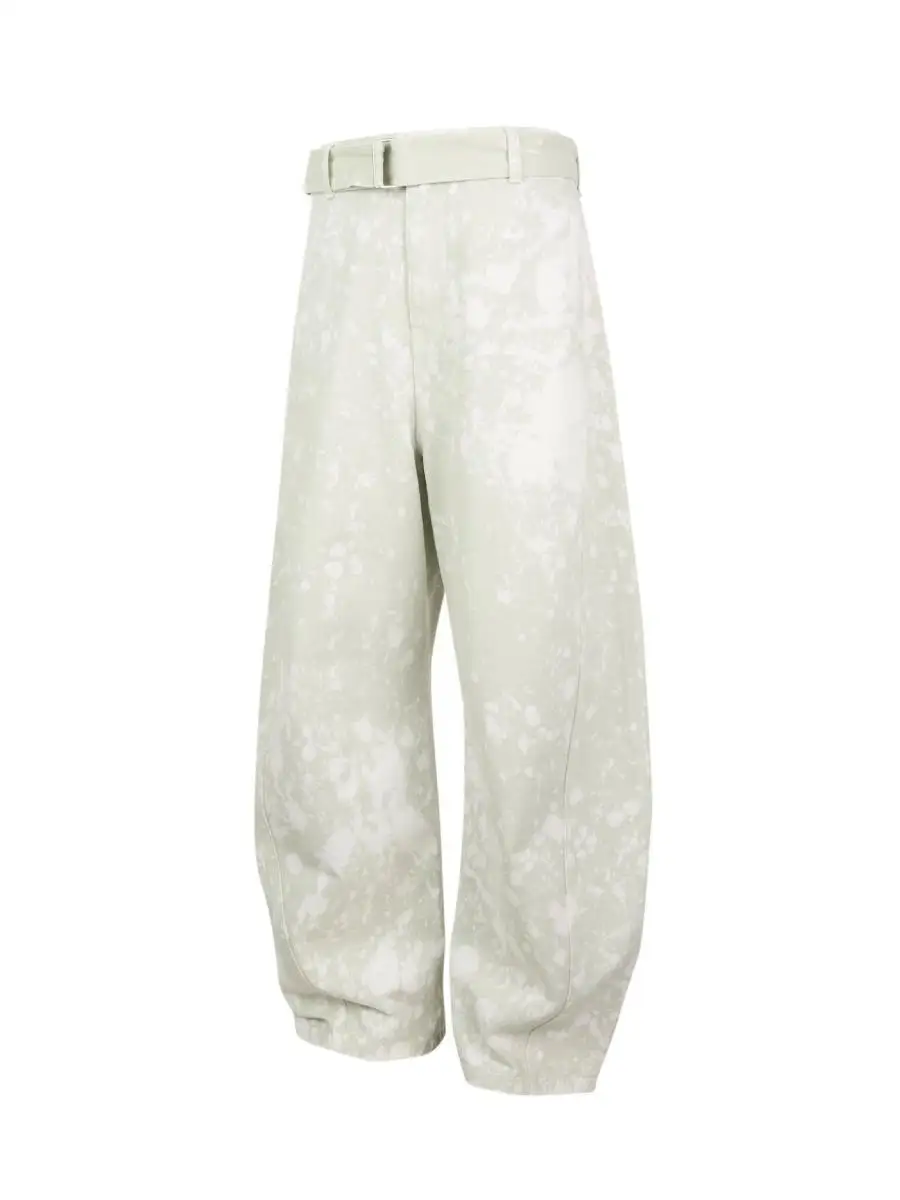 

Retro Splashed Ink Loose Wide Leg Pants Casual Trousers Unisex Cotton Straight Cut mid Waist Zipper Fly Leisure Trousers