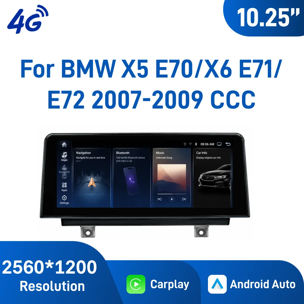 10.25 Inch Android 13 Car Navigation for BMW X5 X6 E70 E71 E72 CCC 2007-2009, Carplay GPS Radio Player, Touch Screen
