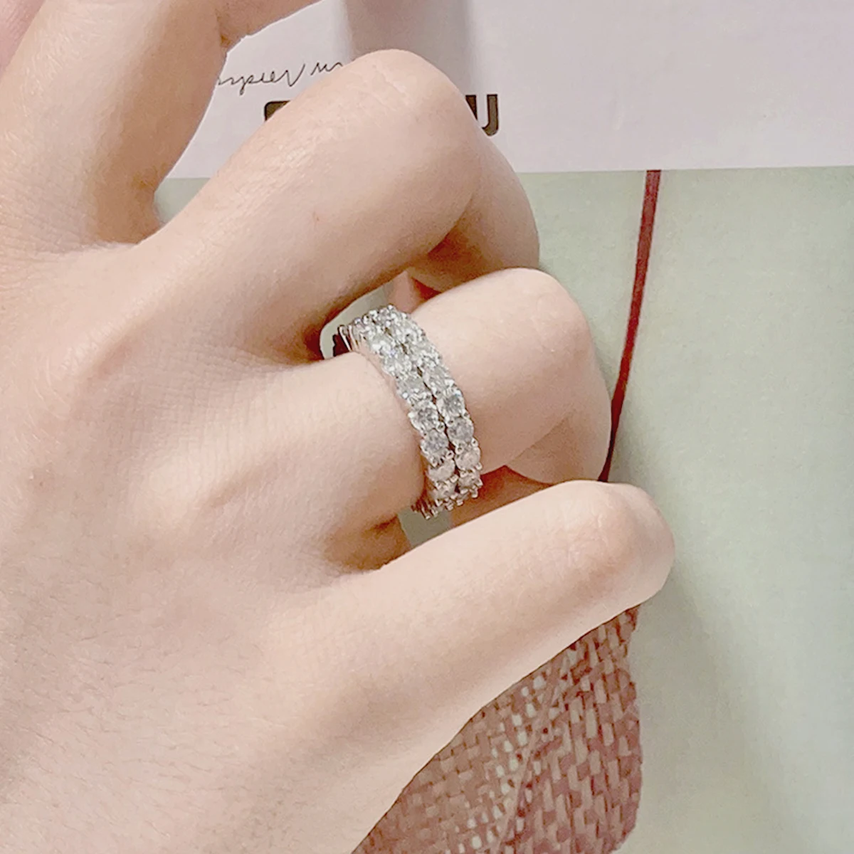 Натуральное кольцо из стерлингового серебра S925 с муассанитом, 3 ряда, 2 ряда, полный кольцо вечности, подарок на годовщину свадьбы и помолвку для женщин