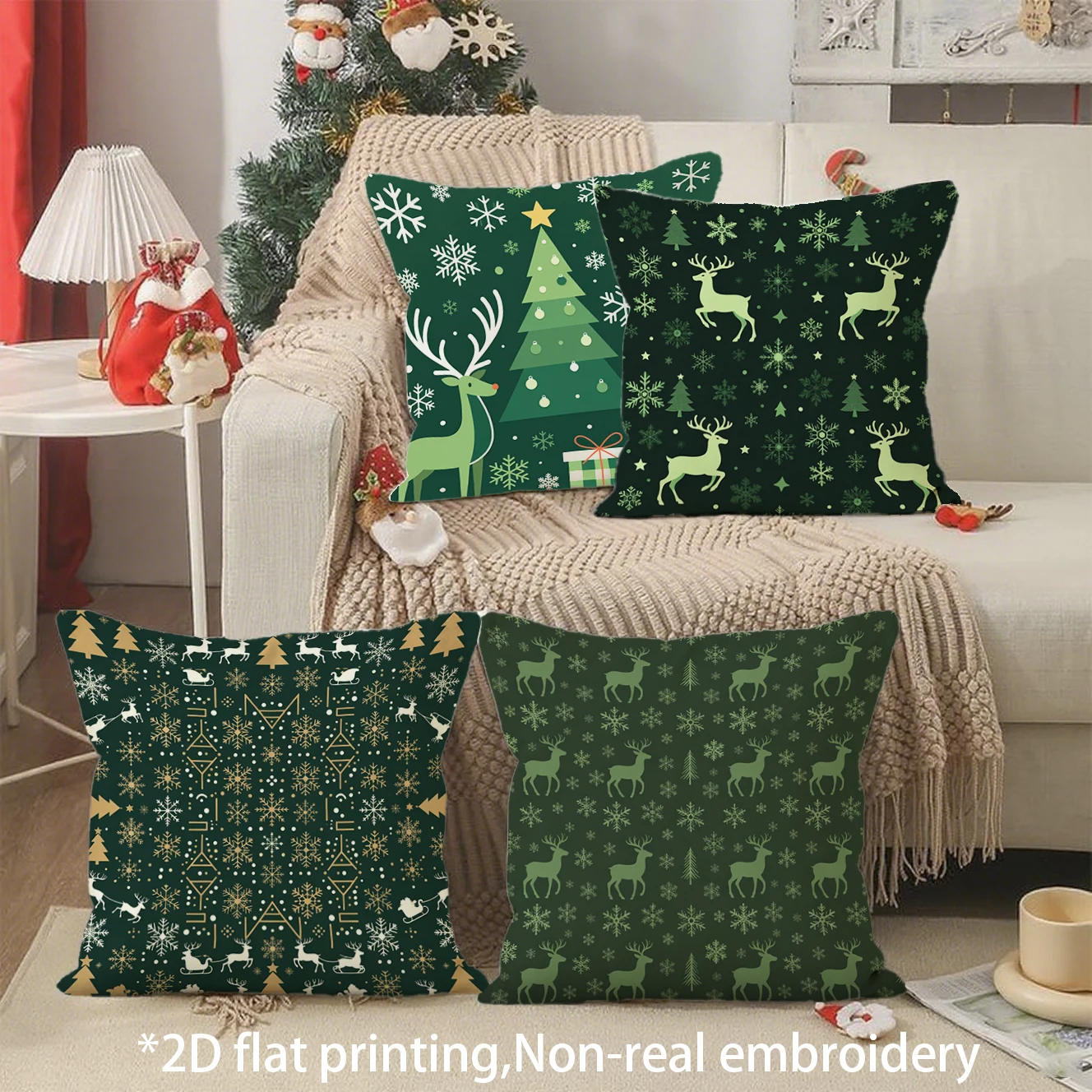 Christmas Reindeer Snowflake Pillow Covers Pattern Cushion Cover Suitable for Sofa Bedroom Car Pillow Cover