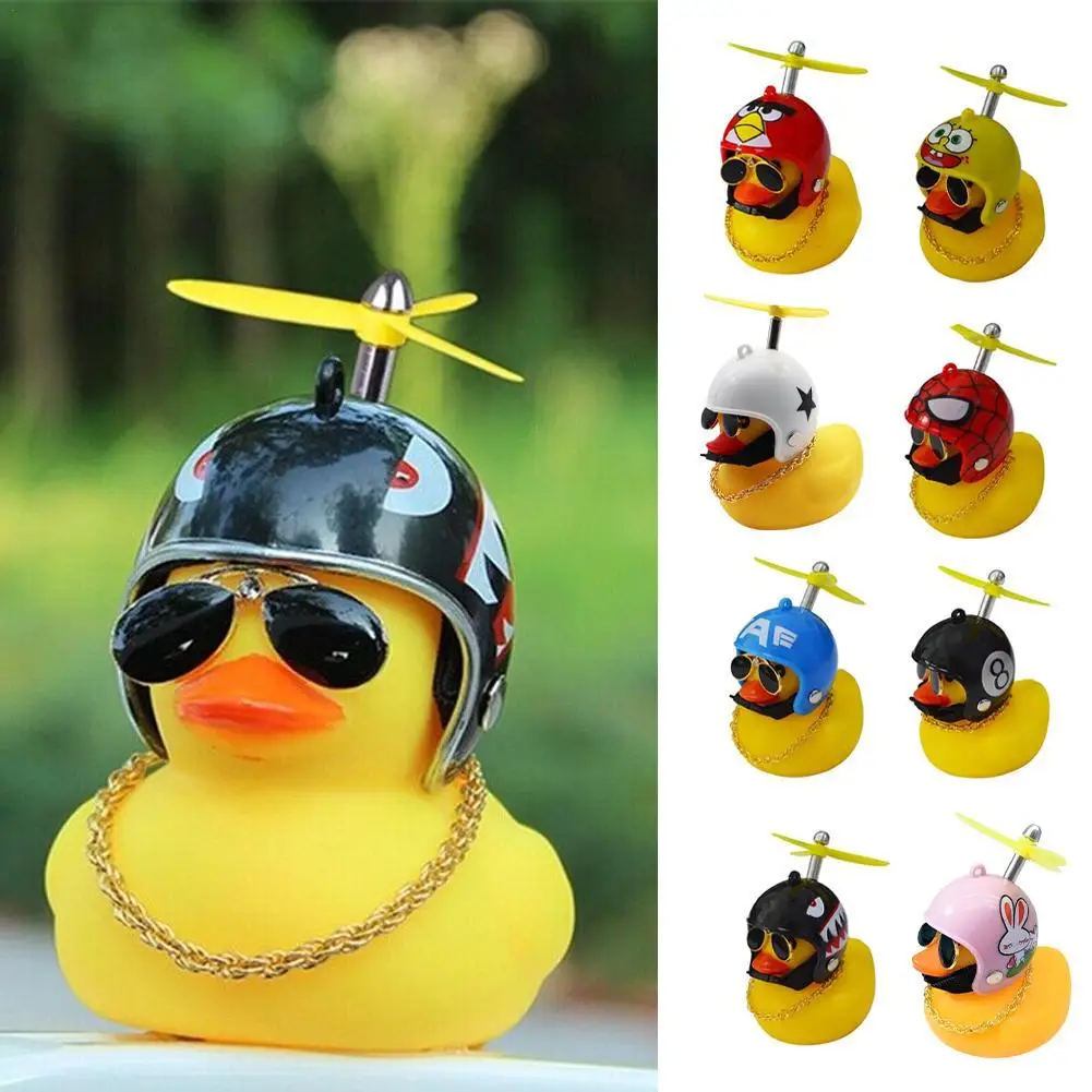 For Little Yellow Duck Ornaments Bicycle Broken Wind Duck Helmet Decoration Electric Vehicle Car Central Control Cute Ornaments