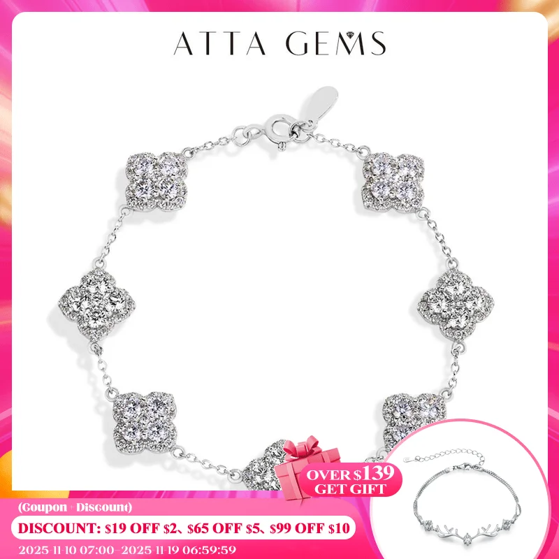 

ATTAGEMS Роскошный браслет с муассанитом D VVS1 для женщин, настоящее серебро S925, позолоченный, счастливые, помолвочные, свадебные украшения