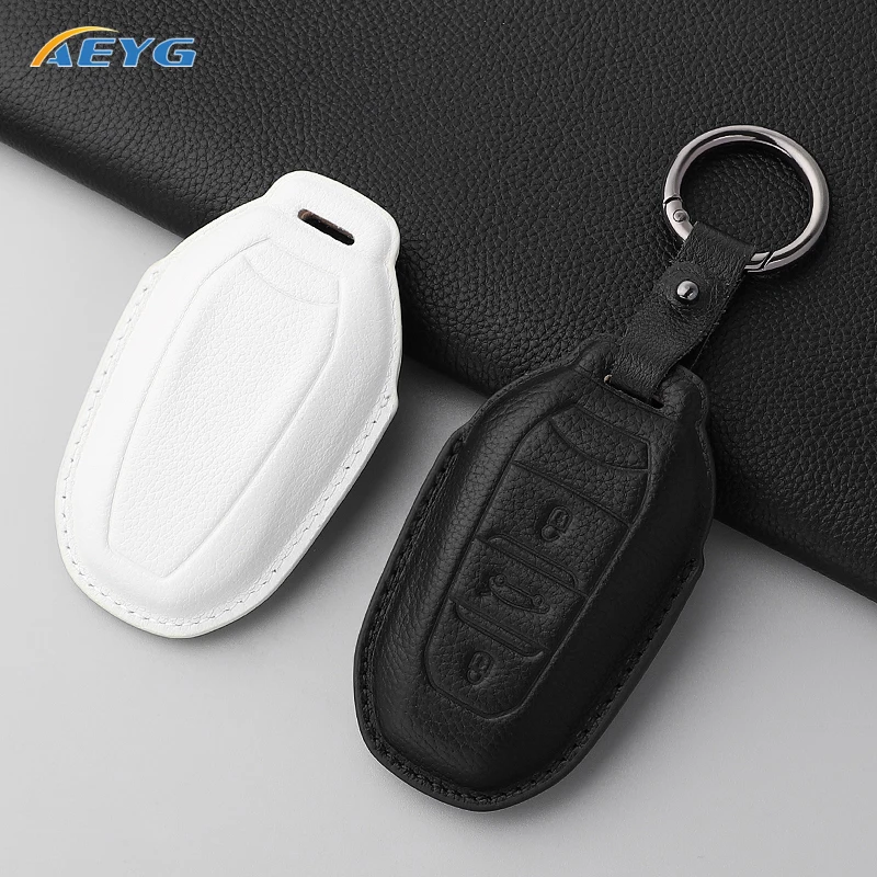 leather Car Key Case Cover Shell Fob Holder For Peugeot 308 408 508 2008 3008 4008 5008 For Citroen C4 C6 C3-XR Accessories