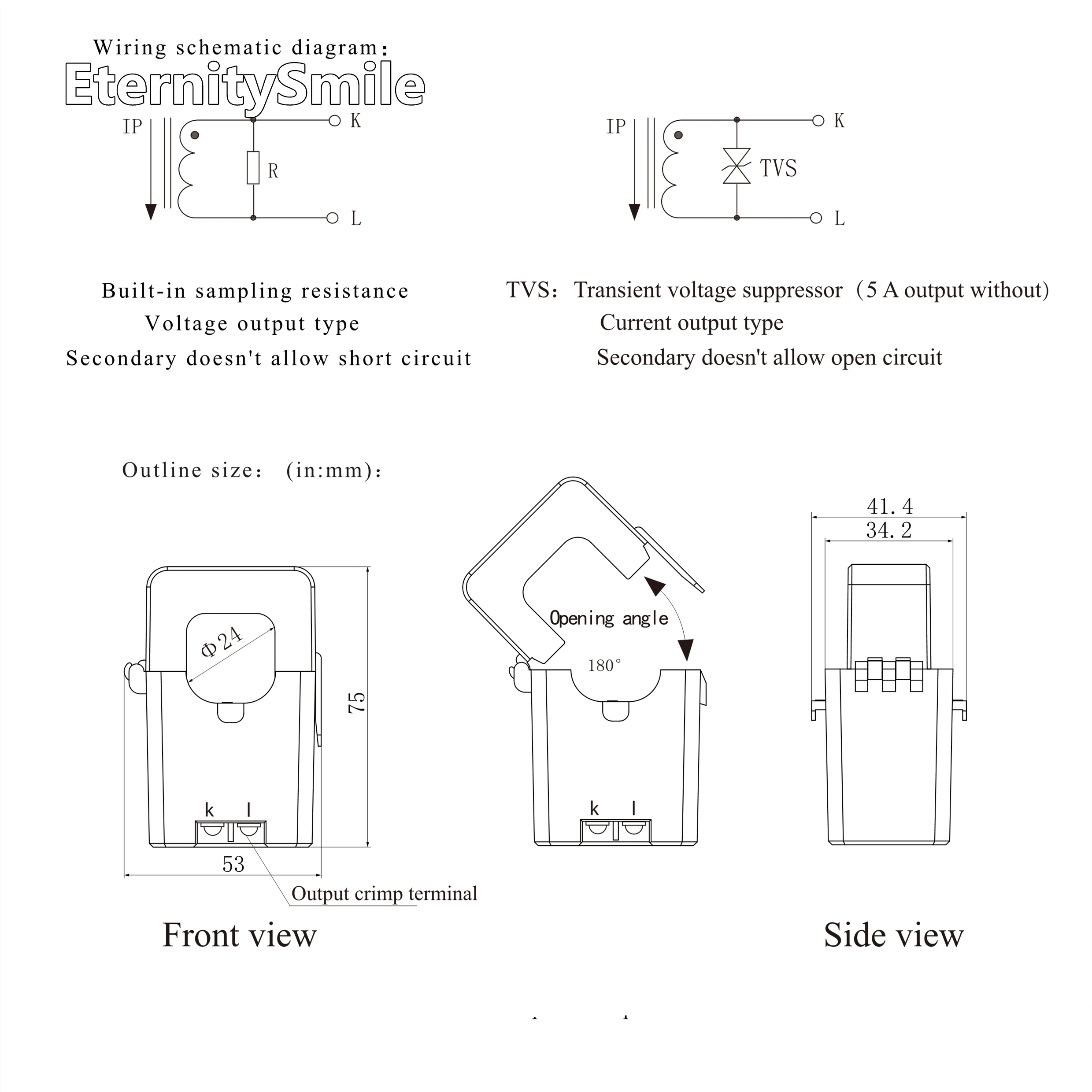 SCT024TS Input 50A/100A/200A/300A/400A Sensor 0.1A/1A/5A Output Split Core Current Transformer