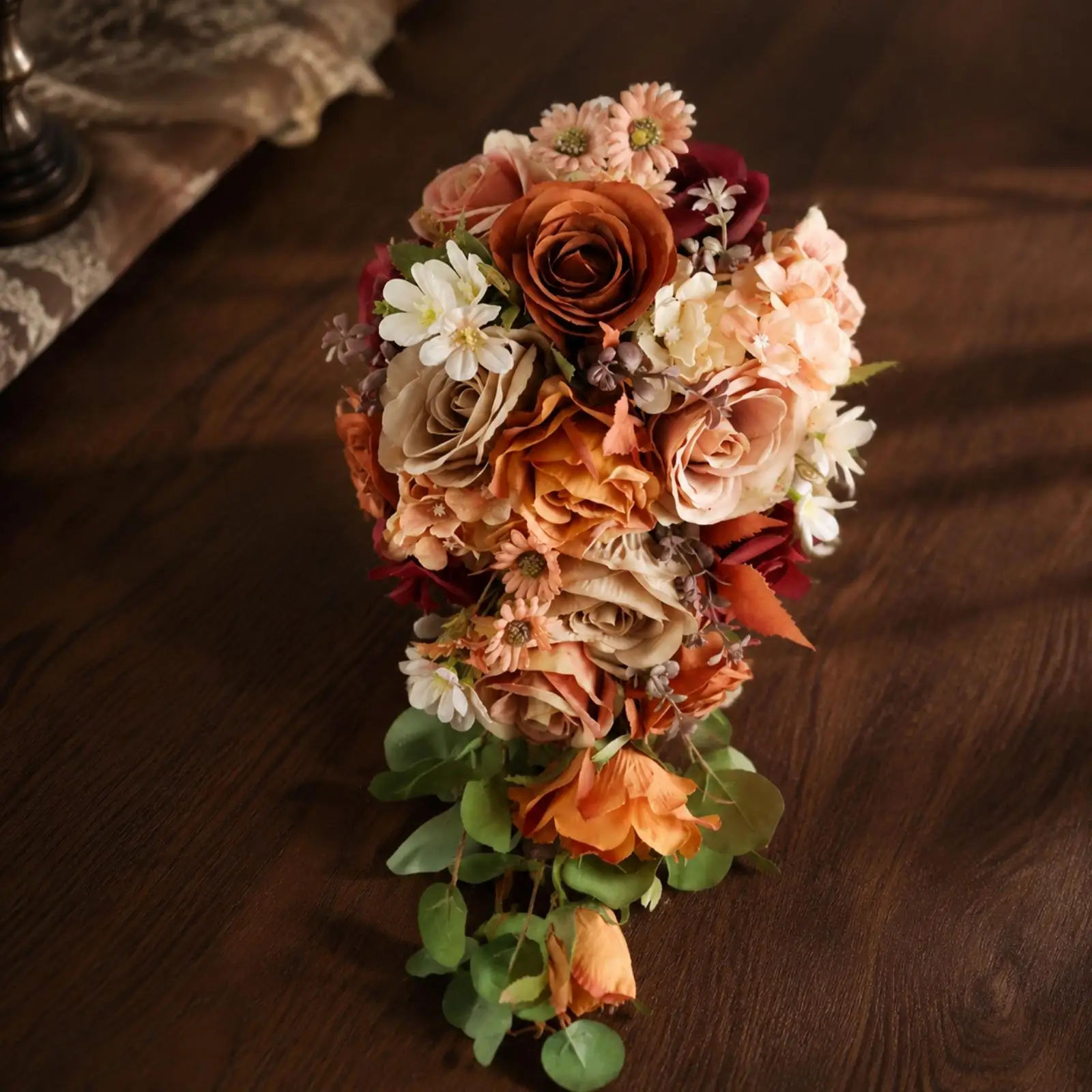 Teardrop Floral Bouquet with Trailing Foliage Voluminous Teardrop Cascading Bridal Bouquet Lightweight for Brides, Special Event