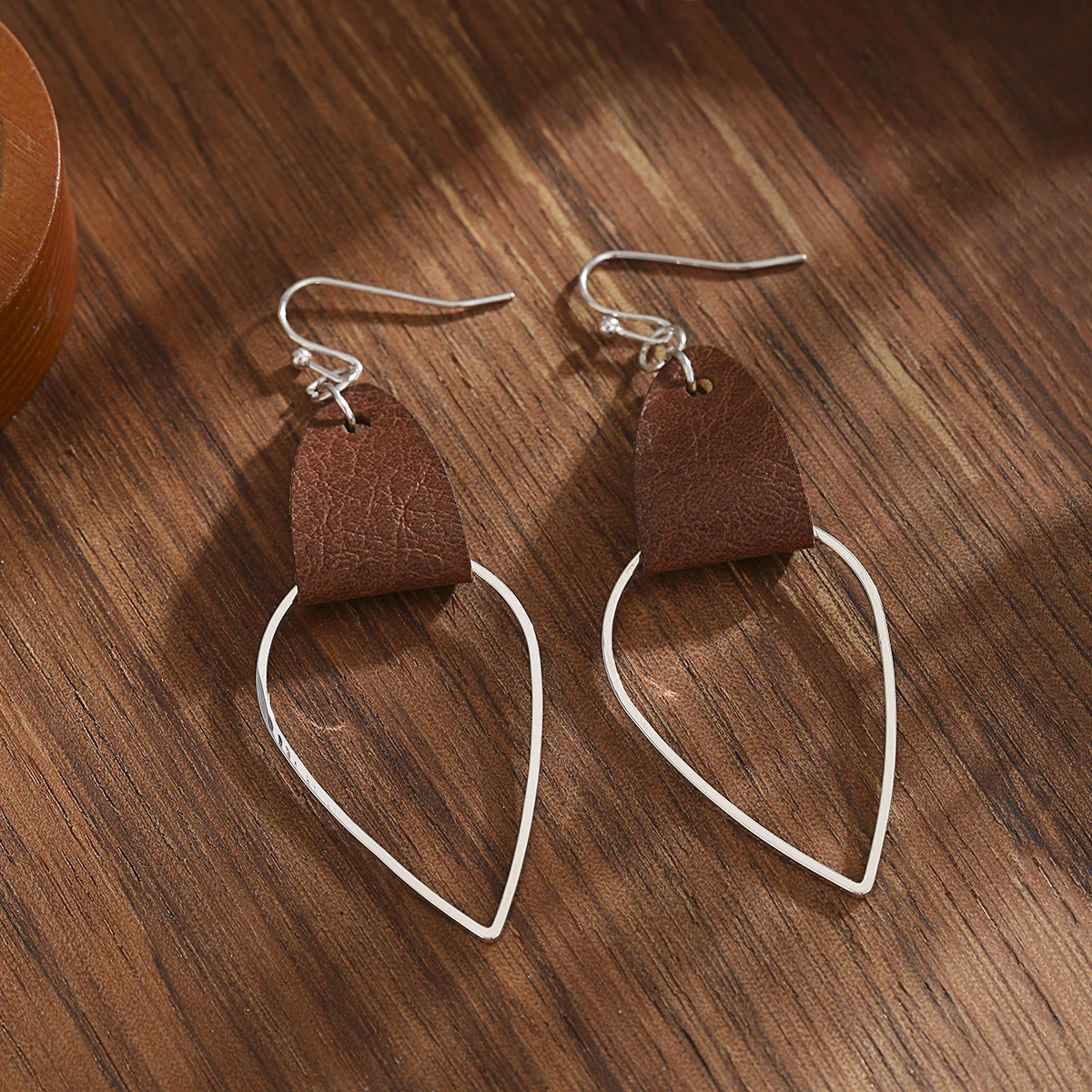 Bohemian Style Brown Leather Patchwork Drop Earrings Made of Zinc Alloy for Ladies. Perfect for Beach Party or Casual Gathering.