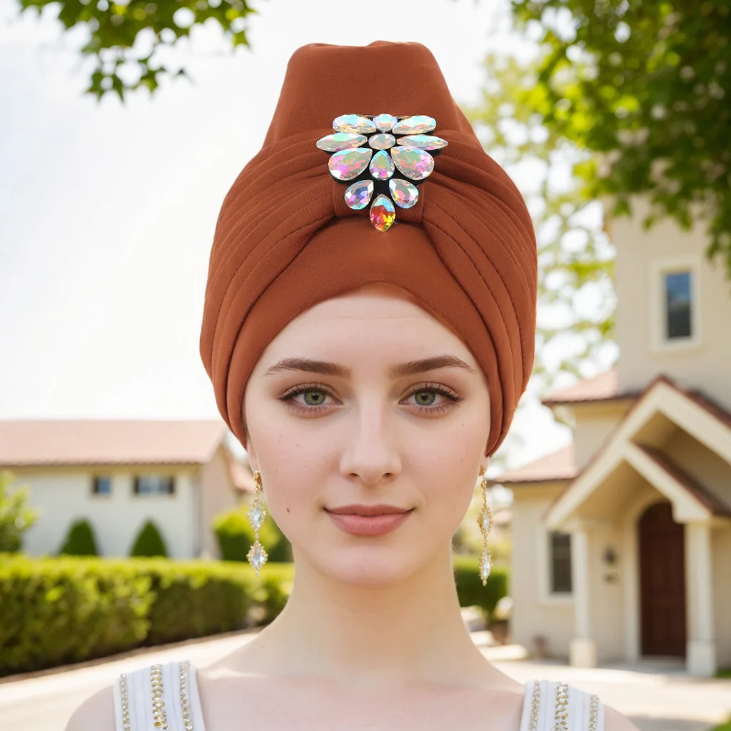 

Мусульманский многослойный тюрбан с ламинированным эффектом, декорированный стразами, африканская шляпа, индийская шляпа