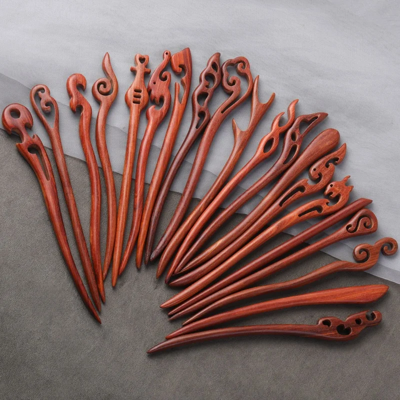 Hand-Carved Wooden Hair Fork Clips Hairpin Bending Hairwear Decoration Women Fashion Headwear Wedding Party Favor Gift