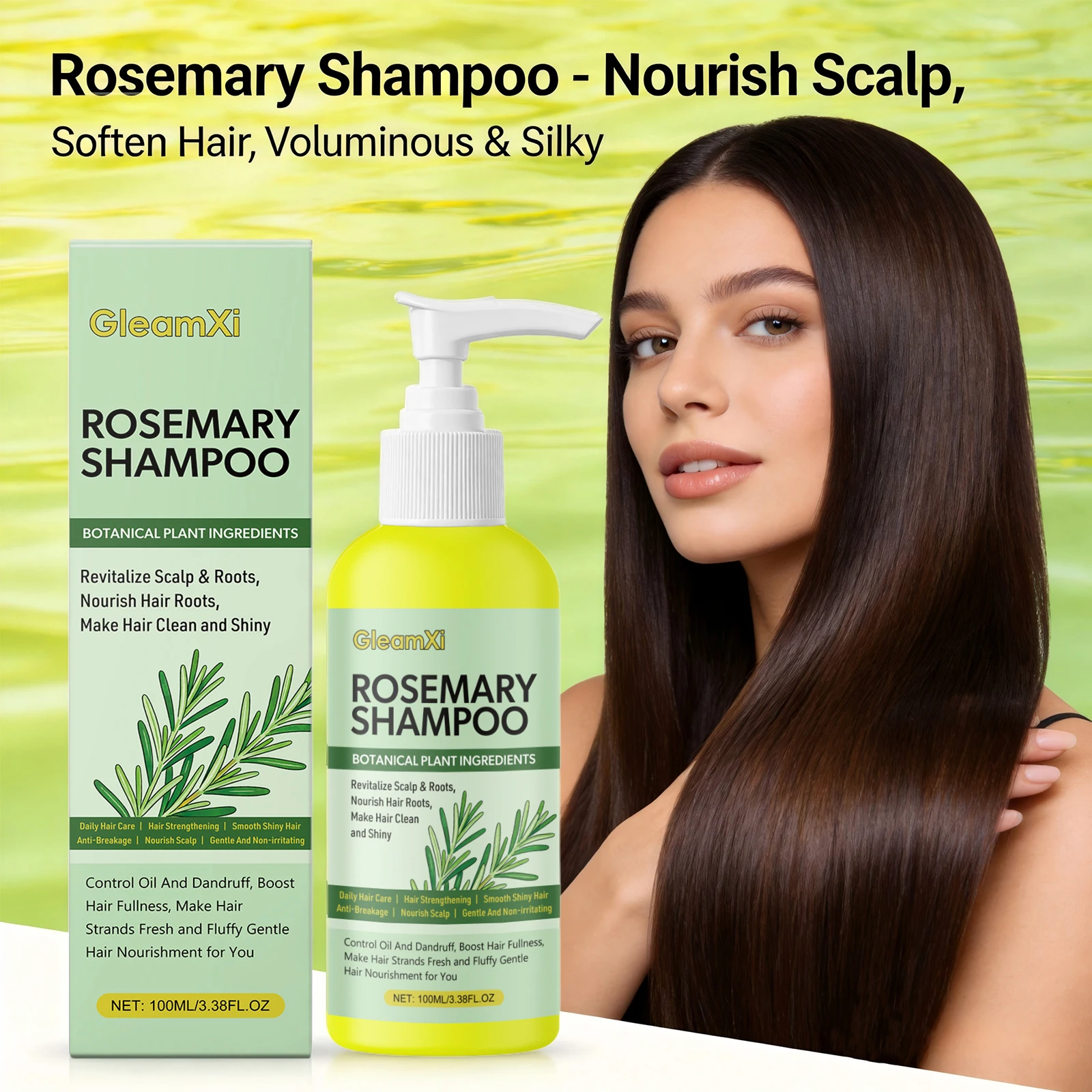 Rosemary Shampoo Refreshes Scalp and Roots Anti-Dandruff Oil Control Shampoo Strengthen Repair Damaged Hair & Boost Volume