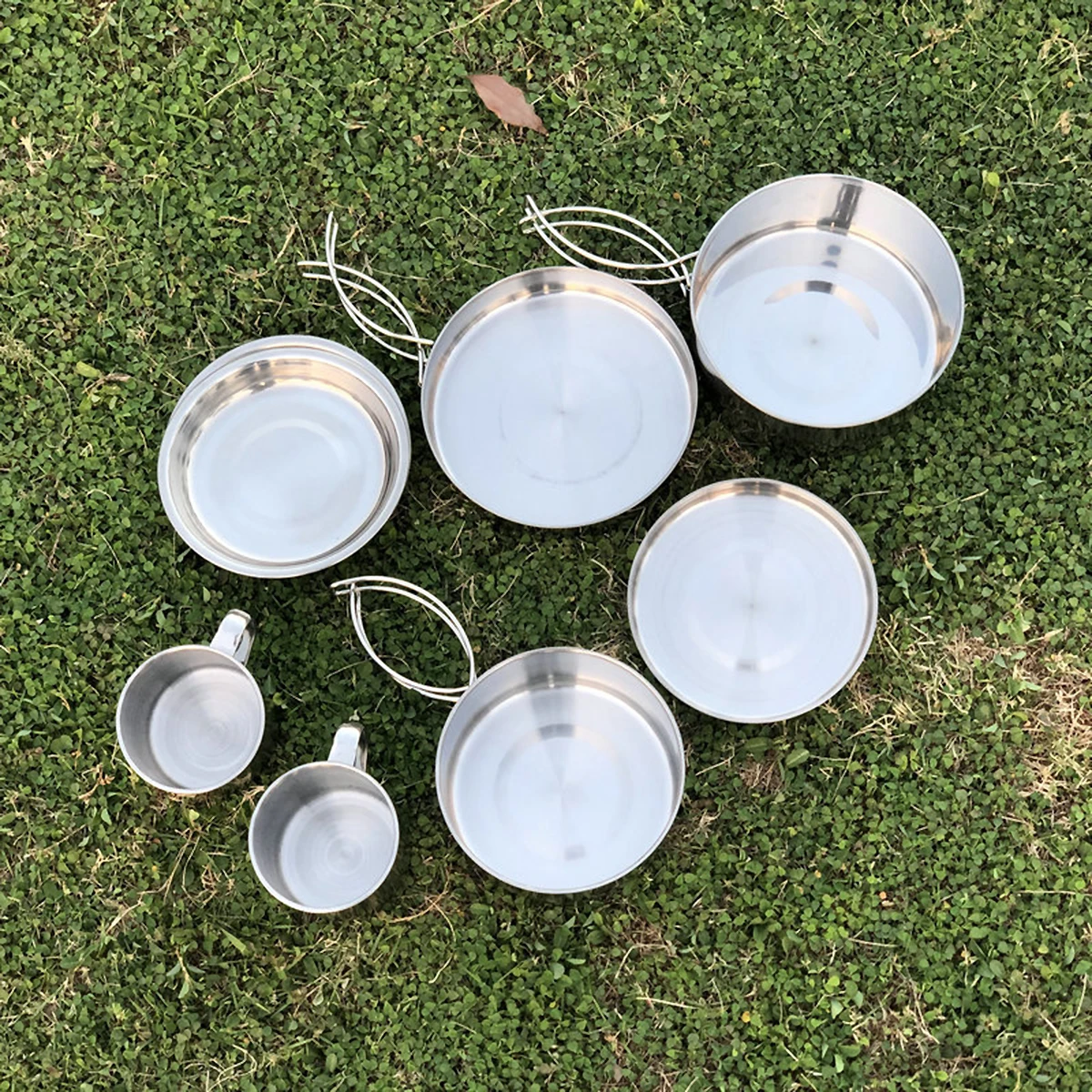 

Stainless Steel Camping Cookware Set Portable Outdoor Cooking Kit Foldable Handles for Camping Hiking Picnic Travel Lightweight