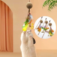 Cat Teaser Stick Toy Sisal Ball Feather Squeaky Bell Interactive Kitten Toy Bite-resistant Training Cat Toy Supplies