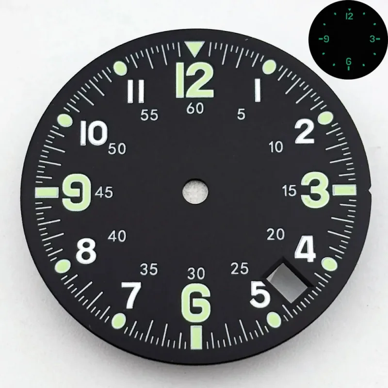NH35 Pilot Dual Time Zone 28.5mm Green Blue Watch Dial Single Calendar Suitable for NH35 NH36 Automatic Movement C3 Luminous
