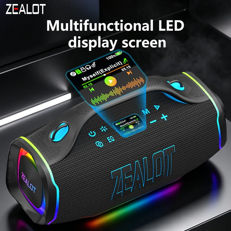 ZEALOT-S179Pro Portable Bluetooth Speaker 500W,Subwoofer,Waterproof Speaker, 12H Playtime, RGB Color Lights, LED Display