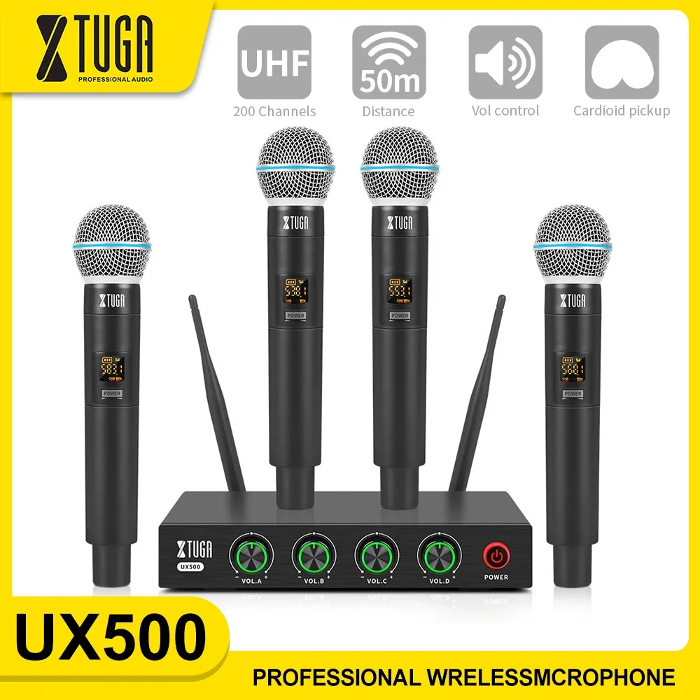 

XTUGA UX500 UHF Professional Wireless Microphone Four Channel Frequency Handheld Karaoke Microphone For Home KTV Church Wedding