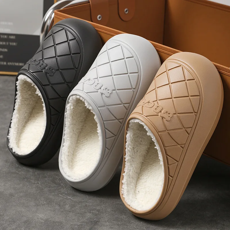 Cotton men and women couples winter new thick-bottomed warm waterproof plush non-slip home cotton slippers