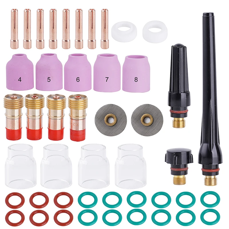 46Pcs Tig Welding Torch Kit Copper Material Stubby Gas Lens #12 Glass Cup Accessories for TIG WP-17/18/26