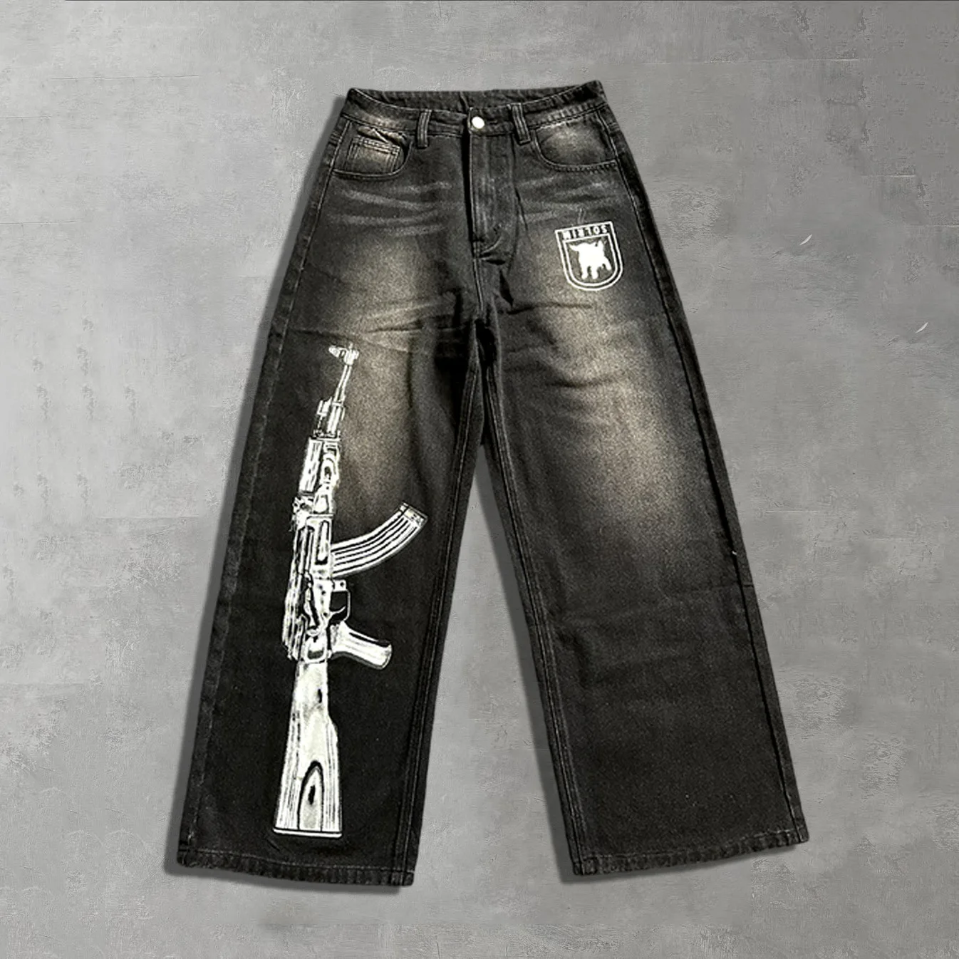 Printed washed loose jeans men's Harajuku Y2K new hip-hop oversized wide leg pants men's and women's floor mopping jeans
