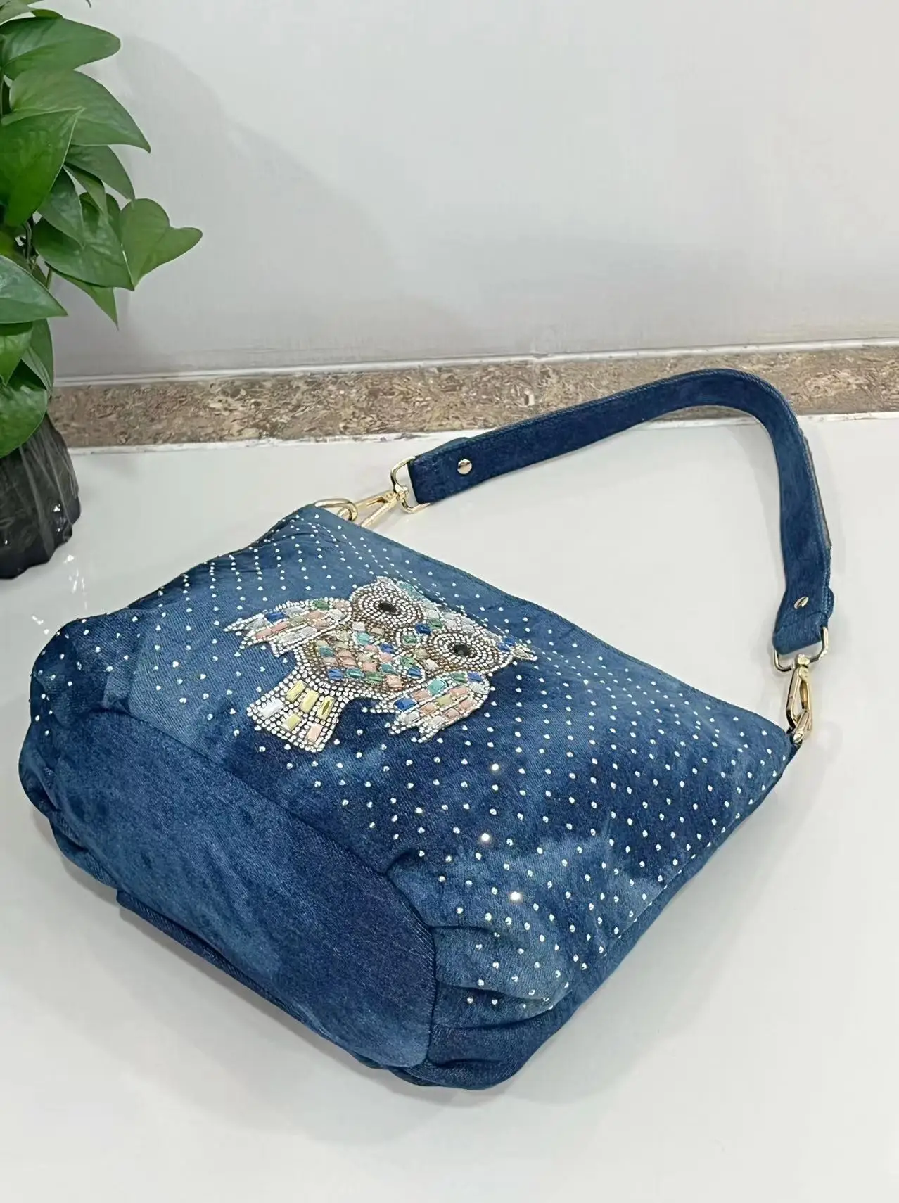 Borsa a tracolla femminile borsa a tracolla in Denim da donna per borsa da donna Sac Fashion Diamonds Owl Bucket Bag