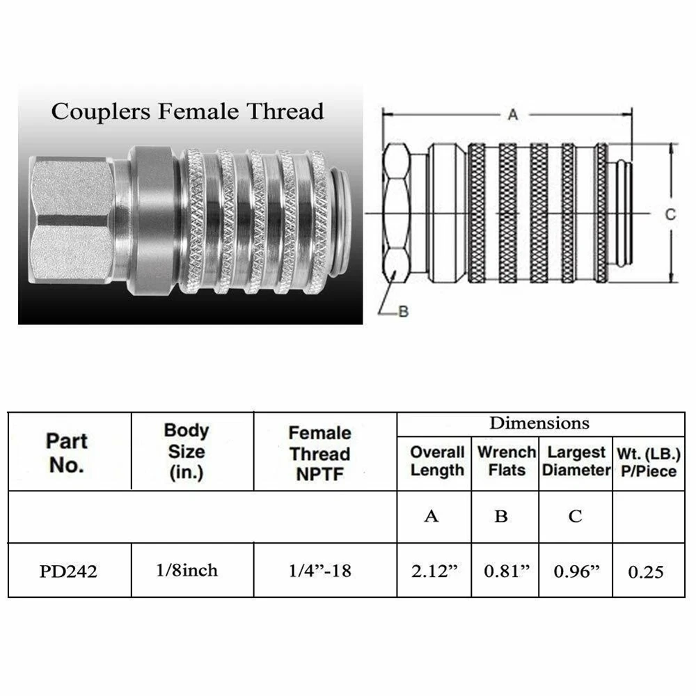 منفذ الاختبار الهيدروليكي الصلب PD242 ومعدات التشخيص الاتصال السريع مع خيط الأنابيب الأنثوية، 1/4 بوصة - 18 NPTF