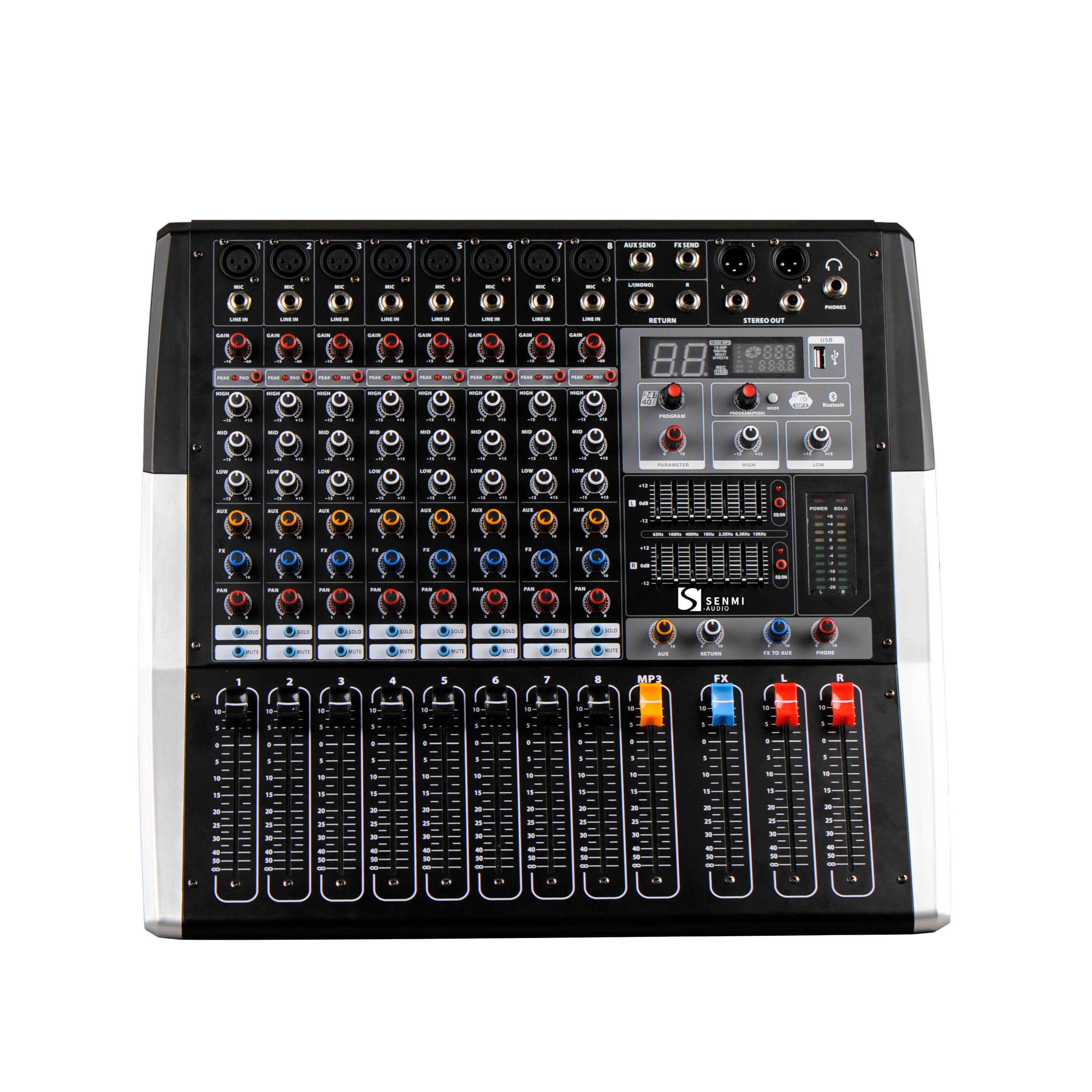 MS8 Factory Wholesales 8 Channel Audio Mixer USB 16 DSP Effect Audio Mixer For Karaoke/Studio/Performance