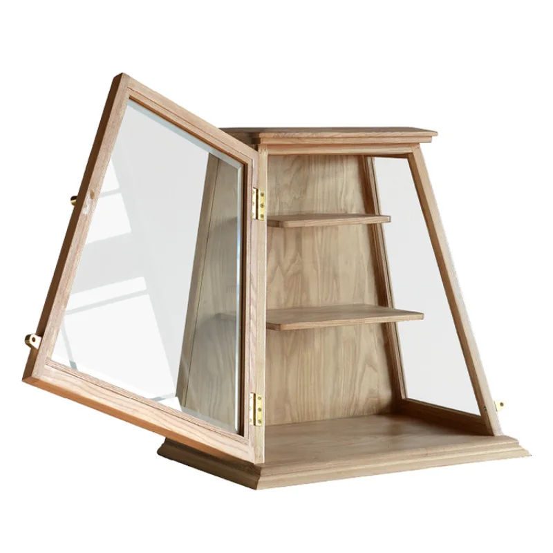 

Ash wood tenon and mortise trapezoidal cabinet, retro glass cabinet, jewelry display cabinet, museum series