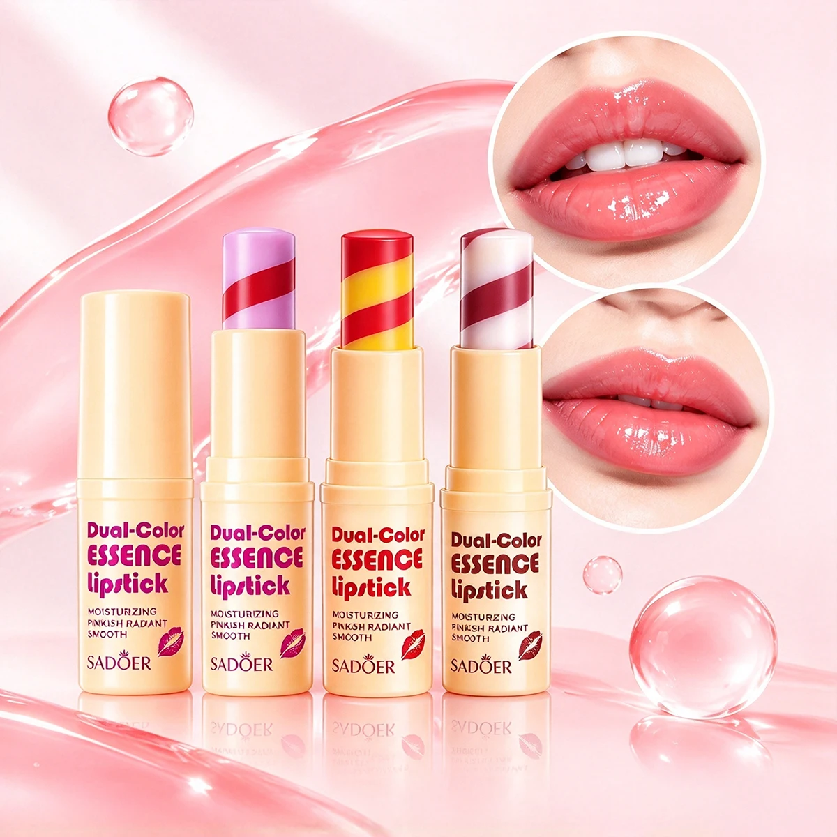 Dual Color Essence Lipstick, Moisturizing Hydrating Lip Balm, Shiny Glossy Lip Makeup, Long Lasting Tinted for Christmas gift