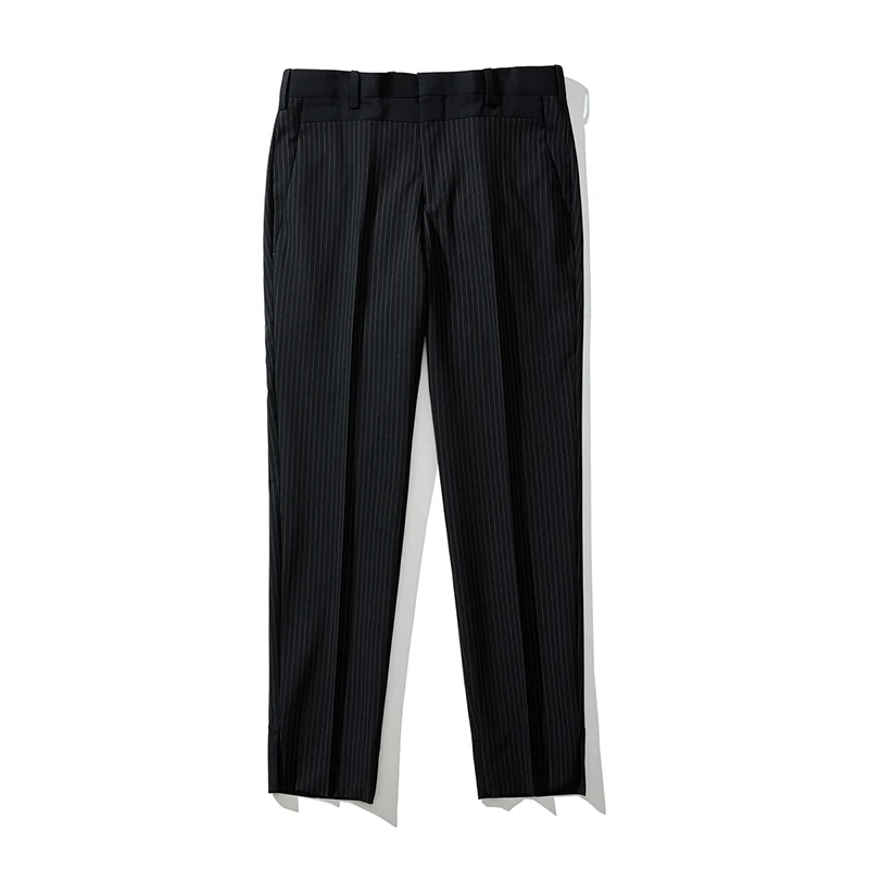 Black Suit Pants with Fine Stripes, Workwear-inspired Men's Casual Trousers, Ankle-Length Pants. 2026-2027