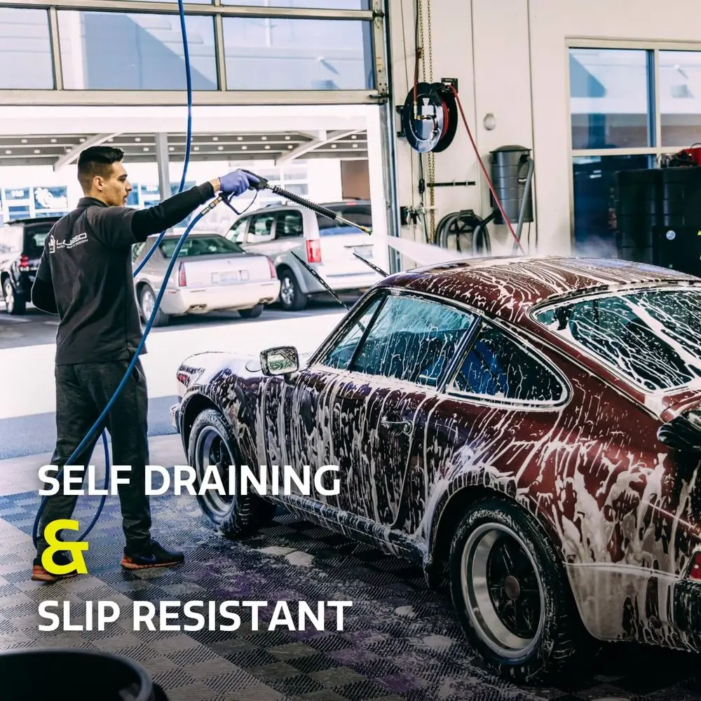 Piastrelle per pavimenti per garage ad incastro a flusso libero, antiscivolo, autodrenante, resistente, fotopolimero ad alto impatto, facile installazione (nero, 4