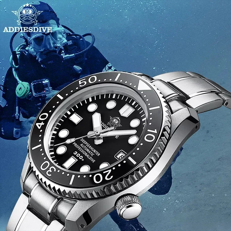 ADDIESDIVE Automatic Watch 300m Diver Stainless Steel Strap BGW9 Super Luminous Ceramic Bezel Men Sapphire Crystal Watches