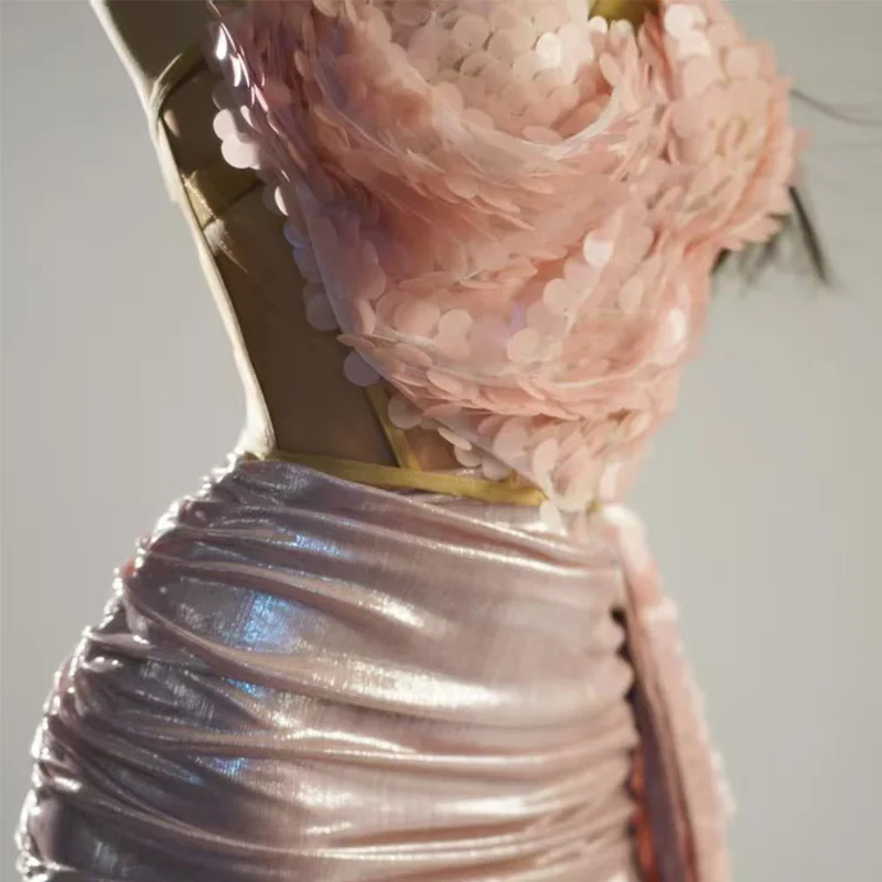 สีฟ้าชุดวันเกิดผู้หญิงเครื่องแต่งกาย Ball Gowns ปิดไหล่เลื่อมพรหมชุดลาก Queen Gogo เต้นรําสีชมพู 3056