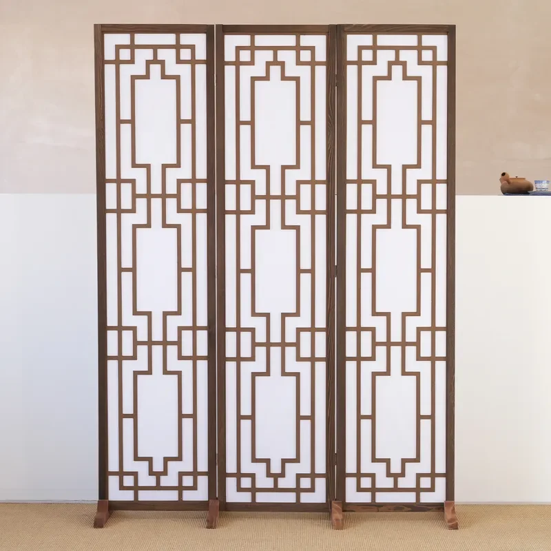 Carved Screen Movable Folding Wooden Living Room Partition Office Modern Hotel Floor Lattice Screen