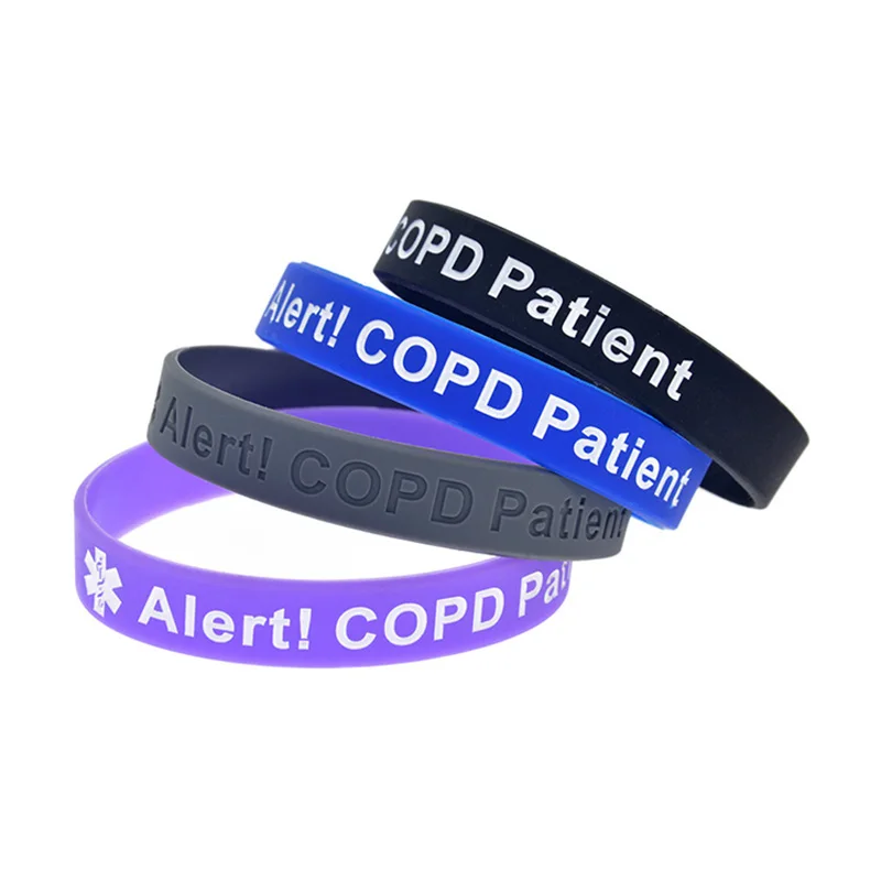 

50 Pcs Alert! COPD Patient Silicone Rubber Wristband for Emergency Bangle Adult Size 4 Colors