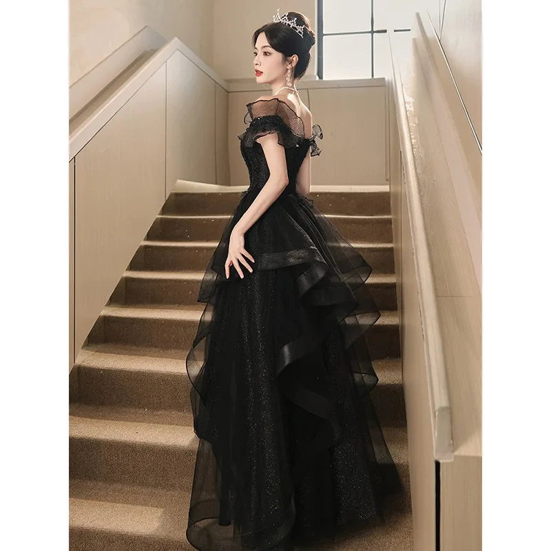 Black Evening Gown, Temperament, Birthday Party, High-end Atmosphere, Annual Meeting, Host, Art Exam, Coming of Age Ceremony