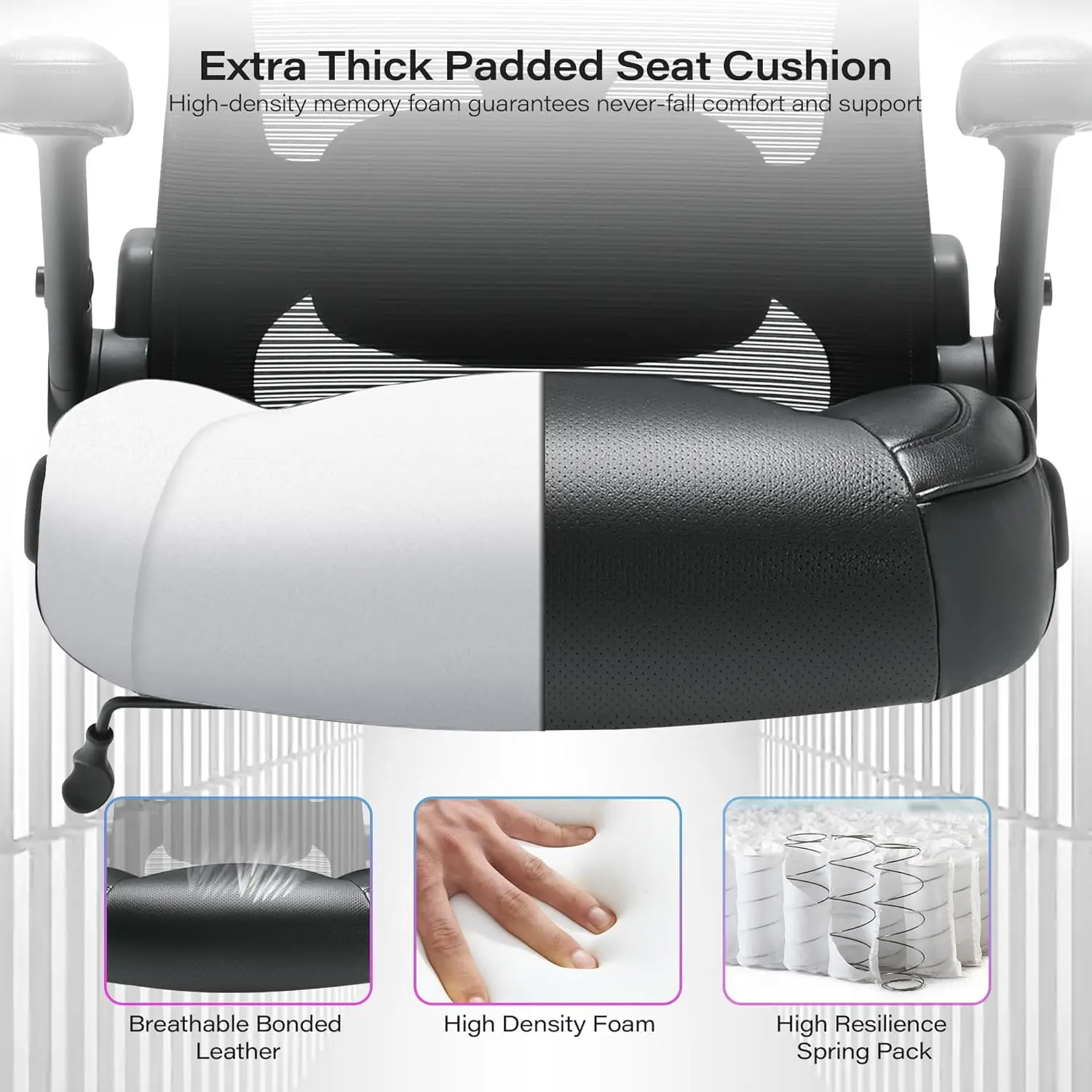 كرسي مكتب كبير وطويل بوزن 600 رطل، مسند رأس قابل للتعديل، ظهر شبكي مريح مع دعم قطني، عجلات كبيرة شديدة التحمل – تنفيذية