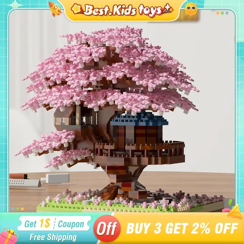 

Mini Tree Flower House Model Building Blocks Peach Flower DIY Assembly City Street View Bricks Kids Toys Girls Christmas Gifts